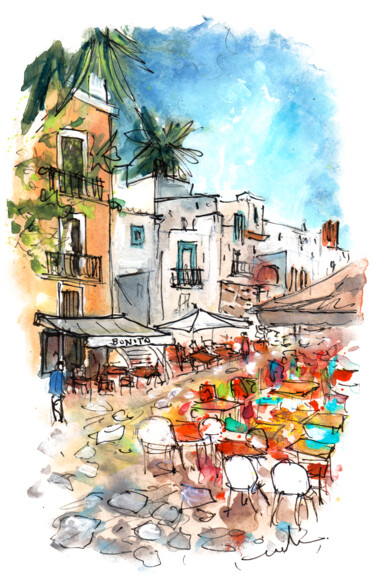Painting titled "Ibiza Town 05" by Miki De Goodaboom, Original Artwork, Watercolor