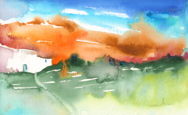 Painting titled "Late Afternoon 12 b…" by Miki De Goodaboom, Original Artwork, Watercolor