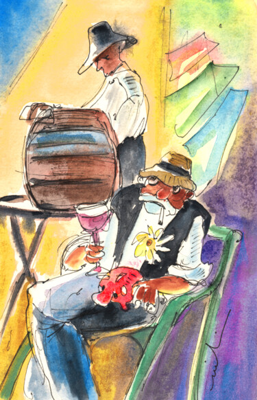 Malerei mit dem Titel "Drinking Wine In La…" von Miki De Goodaboom, Original-Kunstwerk, Aquarell