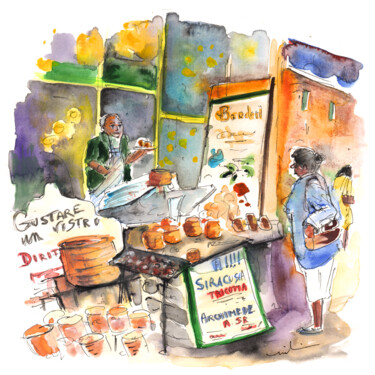 Картина под названием "Cheese Stall In Sir…" - Miki De Goodaboom, Подлинное произведение искусства, Акварель