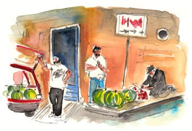 Painting titled "Street Merchants In…" by Miki De Goodaboom, Original Artwork, Watercolor