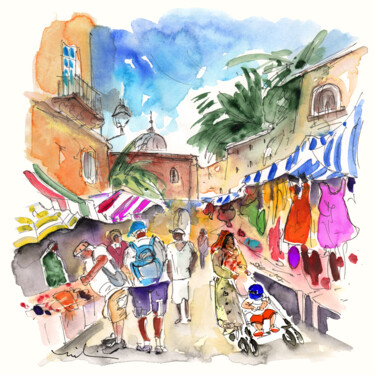 Painting titled "Market In Siracusa…" by Miki De Goodaboom, Original Artwork, Watercolor