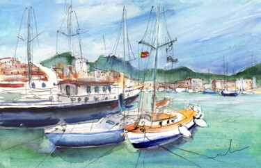 Malerei mit dem Titel "Port De Soller 01" von Miki De Goodaboom, Original-Kunstwerk, Aquarell