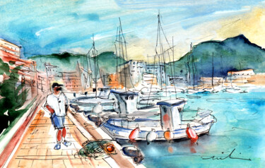 Painting titled "Port De Soller 03" by Miki De Goodaboom, Original Artwork, Watercolor