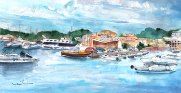 Painting titled "Port De Soller 05" by Miki De Goodaboom, Original Artwork, Watercolor