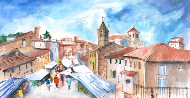 Painting titled "Sineu Market 06" by Miki De Goodaboom, Original Artwork, Watercolor