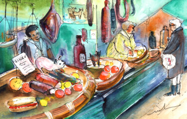 Painting titled "Sineu Market 07" by Miki De Goodaboom, Original Artwork, Watercolor