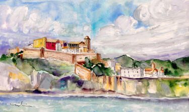 Painting titled "Ibiza Panoramic 01" by Miki De Goodaboom, Original Artwork, Watercolor