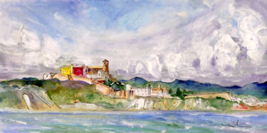 Painting titled "Ibiza Panoramic 02" by Miki De Goodaboom, Original Artwork, Watercolor