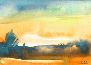 Painting titled "Sunset 39" by Miki De Goodaboom, Original Artwork, Watercolor