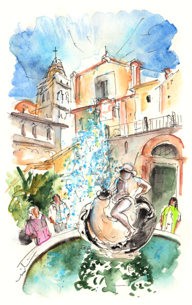 Pittura intitolato "Fountain In Noto" da Miki De Goodaboom, Opera d'arte originale, Acquarello