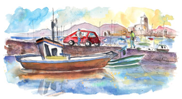 Schilderij getiteld "Trapani Harbour" door Miki De Goodaboom, Origineel Kunstwerk, Aquarel