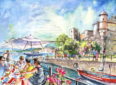 Painting titled "Collioure Harbour 02" by Miki De Goodaboom, Original Artwork, Watercolor