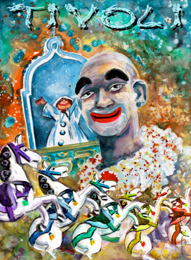 Schilderij getiteld "The Clown Of Tivoli…" door Miki De Goodaboom, Origineel Kunstwerk, Aquarel