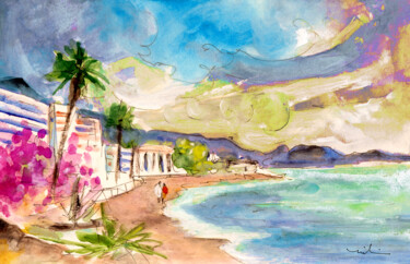 Malerei mit dem Titel "Nerja Beach 03" von Miki De Goodaboom, Original-Kunstwerk, Aquarell