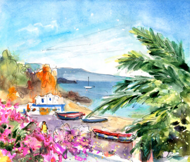 Painting titled "Nerja Beach 05" by Miki De Goodaboom, Original Artwork, Watercolor
