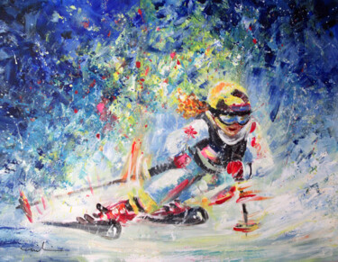 Pintura intitulada "Skiing 12" por Miki De Goodaboom, Obras de arte originais, Acrílico