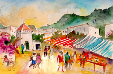 Painting titled "Frigiliana Market 02" by Miki De Goodaboom, Original Artwork, Watercolor