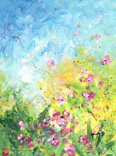 Painting titled "Spring Is In The Ai…" by Miki De Goodaboom, Original Artwork, Acrylic Mounted on Cardboard