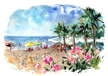 Pintura titulada "Playa Y Chiringuito…" por Miki De Goodaboom, Obra de arte original, Acuarela