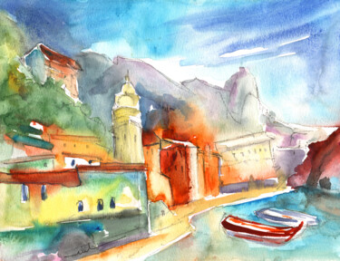 Painting titled "Vernazza 07" by Miki De Goodaboom, Original Artwork, Watercolor