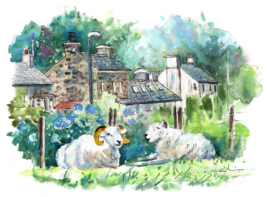 Painting titled "Sheep In Clynnog Fa…" by Miki De Goodaboom, Original Artwork, Watercolor