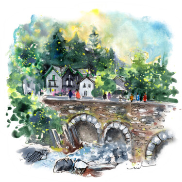 Painting titled "Betws-y-coed In Sno…" by Miki De Goodaboom, Original Artwork, Watercolor