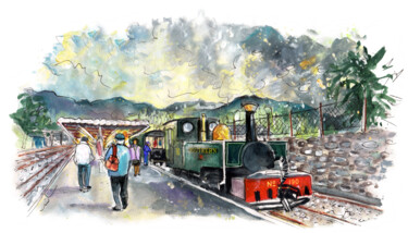 Peinture intitulée "Ffestiniog Train St…" par Miki De Goodaboom, Œuvre d'art originale, Aquarelle