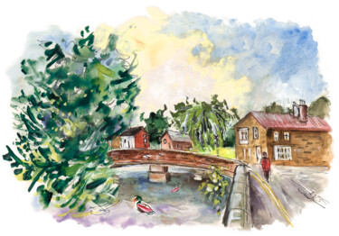 Malerei mit dem Titel "Bridge In Great Ayt…" von Miki De Goodaboom, Original-Kunstwerk, Aquarell