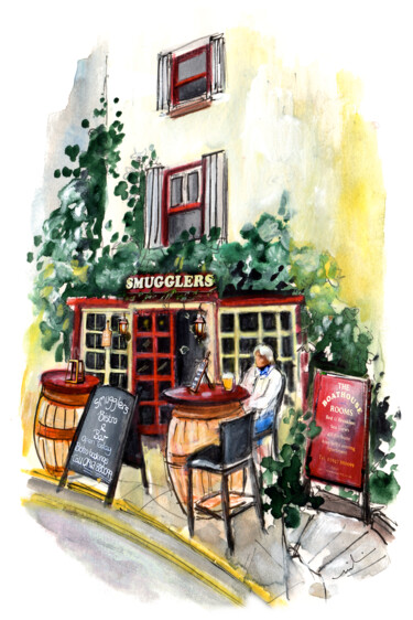 Painting titled "Smugglers Bistro An…" by Miki De Goodaboom, Original Artwork, Watercolor