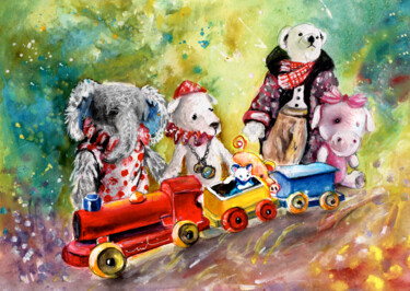 Painting titled "Toy Circus In Whitby" by Miki De Goodaboom, Original Artwork, Watercolor