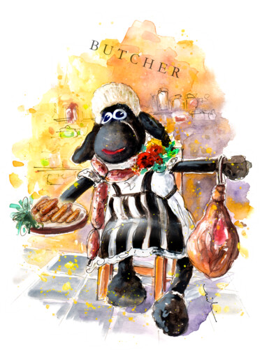 Peinture intitulée "A Butcher In Hawes" par Miki De Goodaboom, Œuvre d'art originale, Aquarelle