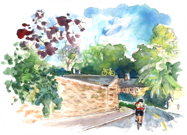 Painting titled "Cycling In Reeth" by Miki De Goodaboom, Original Artwork, Watercolor