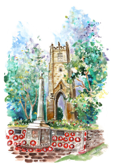 Painting titled "The Friary Tower An…" by Miki De Goodaboom, Original Artwork, Watercolor