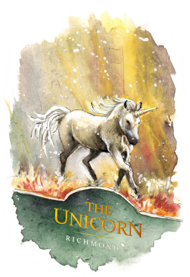 绘画 标题为“The Unicorn In Rich…” 由Miki De Goodaboom, 原创艺术品, 水彩
