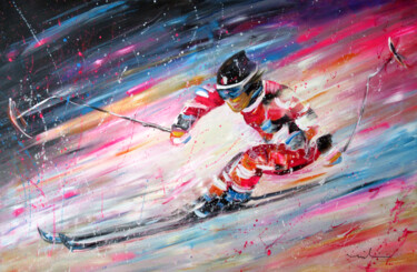 Painting titled "Skiing 13" by Miki De Goodaboom, Original Artwork, Acrylic