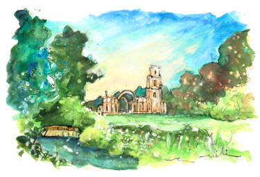 Painting titled "Fountains Abbey" by Miki De Goodaboom, Original Artwork, Watercolor