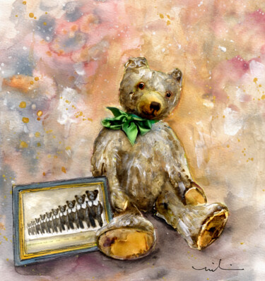 Schilderij getiteld "Teddy bear Growler…" door Miki De Goodaboom, Origineel Kunstwerk, Aquarel