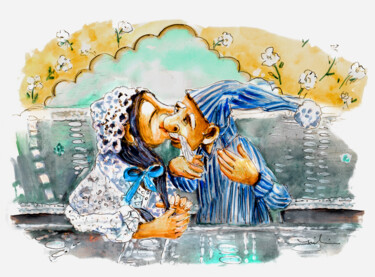 Ζωγραφική με τίτλο "Hot Love In The Dol…" από Miki De Goodaboom, Αυθεντικά έργα τέχνης, Ακουαρέλα