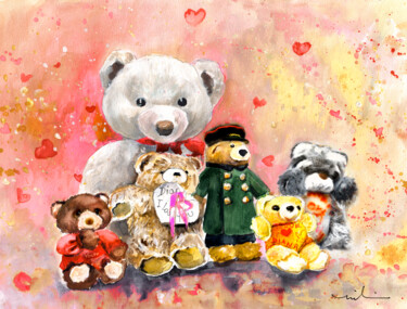 Schilderij getiteld "The Dianas Bears" door Miki De Goodaboom, Origineel Kunstwerk, Aquarel