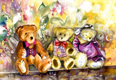 Painting titled "Teddy Bear Wedding…" by Miki De Goodaboom, Original Artwork, Watercolor