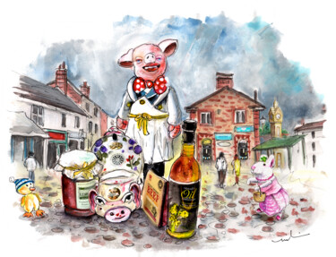 Painting titled "Pigged Out In Thirsk" by Miki De Goodaboom, Original Artwork, Watercolor