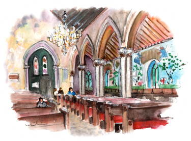 Schilderij getiteld "Inside A Church In…" door Miki De Goodaboom, Origineel Kunstwerk, Aquarel