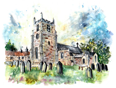 Painting titled "St Peters Church In…" by Miki De Goodaboom, Original Artwork, Watercolor