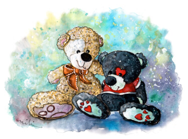 Painting titled "Two Beary Friends I…" by Miki De Goodaboom, Original Artwork, Watercolor