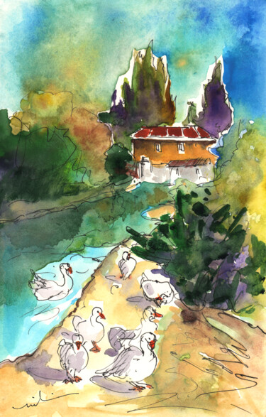 Painting titled "Ducks in Avila 01" by Miki De Goodaboom, Original Artwork, Watercolor