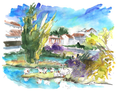 Malerei mit dem Titel "Ducks in Avila 02" von Miki De Goodaboom, Original-Kunstwerk, Aquarell