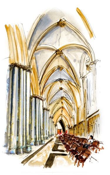 Painting titled "Inside York Cathedr…" by Miki De Goodaboom, Original Artwork, Watercolor