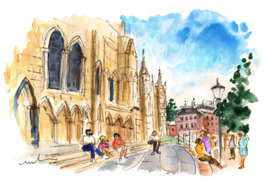 Painting titled "Outside York Cathed…" by Miki De Goodaboom, Original Artwork, Watercolor
