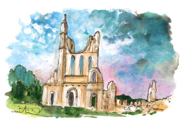 Painting titled "Byland Abbey" by Miki De Goodaboom, Original Artwork, Watercolor